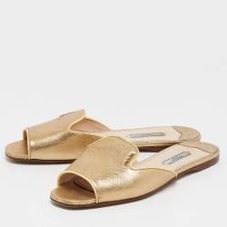 Prada Gold Patent Saffiano Leather Flat Slides  Size 39