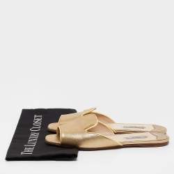 Prada Gold Patent Saffiano Leather Flat Slides  Size 39