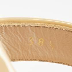 Prada Beige Patent Leather Platform Ankle Strap Sandals Size 38.5