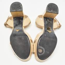 Prada Beige Patent Leather Platform Ankle Strap Sandals Size 38.5
