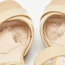 Prada Beige Patent Leather Platform Ankle Strap Sandals Size 38.5