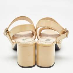 Prada Beige Patent Leather Platform Ankle Strap Sandals Size 38.5