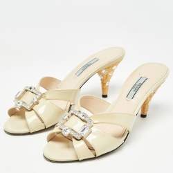 Prada Cream Patent Leather Slide Sandals Size 38