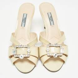 Prada Cream Patent Leather Slide Sandals Size 38