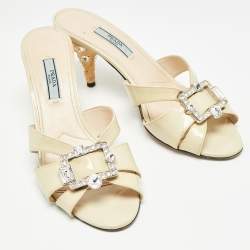 Prada Cream Patent Leather Slide Sandals Size 38