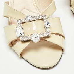 Prada Cream Patent Leather Slide Sandals Size 38