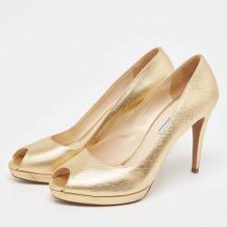 Pre Owned Prada Saffiano Leather Peep Toe Platform Pumps Size 40