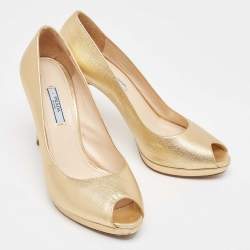 Pre Owned Prada Saffiano Leather Peep Toe Platform Pumps Size 40