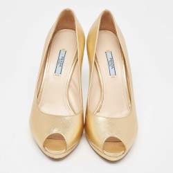 Pre Owned Prada Saffiano Leather Peep Toe Platform Pumps Size 40