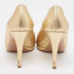 Pre Owned Prada Saffiano Leather Peep Toe Platform Pumps Size 40