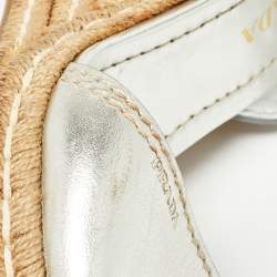 Pre Owned Prada Silver Leather Wedge Espadrilles Size 39.5