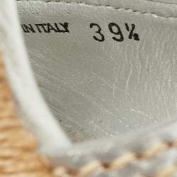 Pre Owned Prada Silver Leather Wedge Espadrilles Size 39.5
