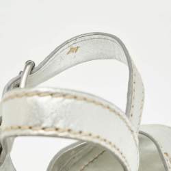 Pre Owned Prada Silver Leather Wedge Espadrilles Size 39.5