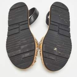 Pre Owned Prada Black/Gold Snakeskin Embossed Crystal Embellished Slingback Flats Size 39.5