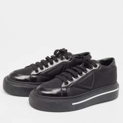 Pre Owned Prada Black Brushed Leather Re Nylon Lace Up Sneakers Size 40