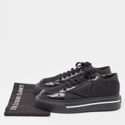 Pre Owned Prada Black Brushed Leather Re Nylon Lace Up Sneakers Size 40