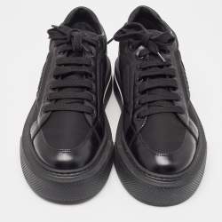 Pre Owned Prada Black Brushed Leather Re Nylon Lace Up Sneakers Size 40