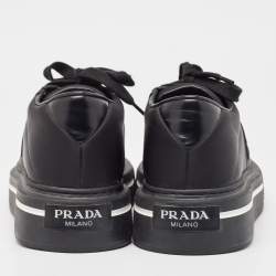 Pre Owned Prada Black Brushed Leather Re Nylon Lace Up Sneakers Size 40