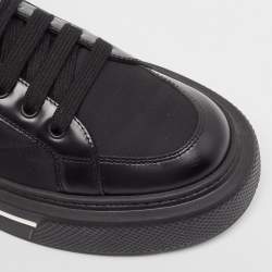 Pre Owned Prada Black Brushed Leather Re Nylon Lace Up Sneakers Size 40