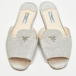 Prada Silver Glitter Slide Flats Size 39