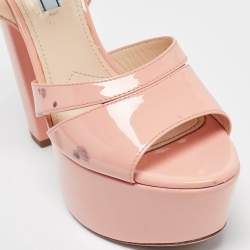Prada Pink Patent Leather Platform Ankle Strap Sandals Size 39