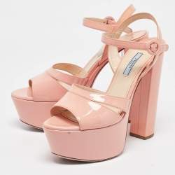Prada Pink Patent Leather Platform Ankle Strap Sandals Size 39