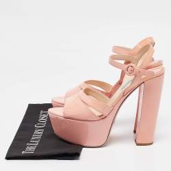 Prada Pink Patent Leather Platform Ankle Strap Sandals Size 39