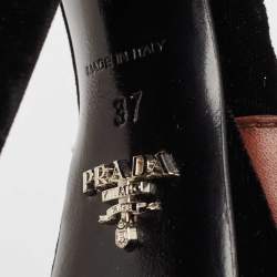 Prada Black/Brown Velvet and Leather Cutout Accent Platform Block Heel Ankle Strap Sandals Size 37