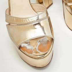 Pre Owned Prada Gold Leather Platform Ankle Strap Sandals Size 39