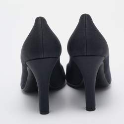 Prada Dark Grey/Black Satin and Croc Embossed Leather Cap Toe Pumps Size 37