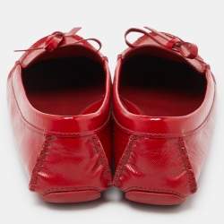 Pre Owned Prada Red Patent Leather Logo Detail Bow Loafers Size 38.5
