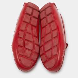 Pre Owned Prada Red Patent Leather Logo Detail Bow Loafers Size 38.5