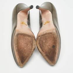 Prada Olive Green Crackled Patent Platform Leather Pumps Size 38.5