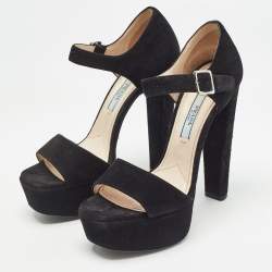 Prada Black Suede Ankle Strap Sandals Size 35