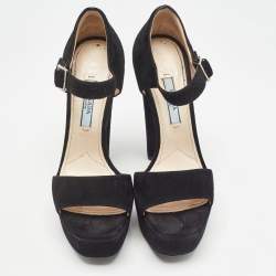 Prada Black Suede Ankle Strap Sandals Size 35