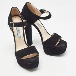 Prada Black Suede Ankle Strap Sandals Size 35