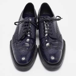 Prada Navy Blue Patent Leather Lace Up Derby Size 37