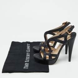 Prada Black Croc Embossed Leather Cross Strap Platform Sandals Size 36
