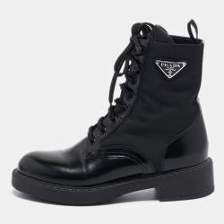 Prada Black Leather and Nylon Ankle Boots Size 37