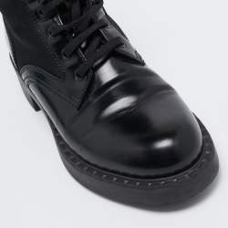 Prada Black Leather and Nylon Ankle Boots Size 37