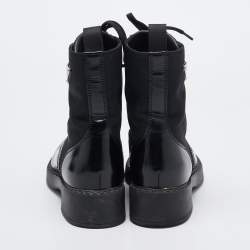 Prada Black Leather and Nylon Ankle Boots Size 37