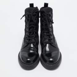 Prada Black Leather and Nylon Ankle Boots Size 37