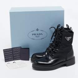 Prada Black Leather and Nylon Ankle Boots Size 37