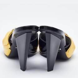 Prada Black/Yellow Patent Leather Bow Mules Size 40