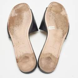 Pre Owned Prada Black Embossed Snakeskin Flat Slides Size 37.5