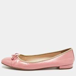 Prada Pink Saffiano Vernice Leather Bow Ballet Flats Size 42