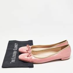 Prada Pink Saffiano Vernice Leather Bow Ballet Flats Size 42