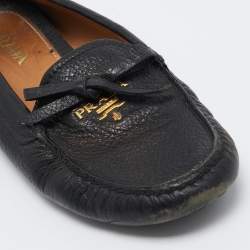 Prada Black Leather Bow Slip On Loafers Size 35