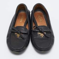 Prada Black Leather Bow Slip On Loafers Size 35