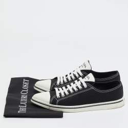 Prada Black/White Canvas Point Toe Low Top Sneakers Size 36.5